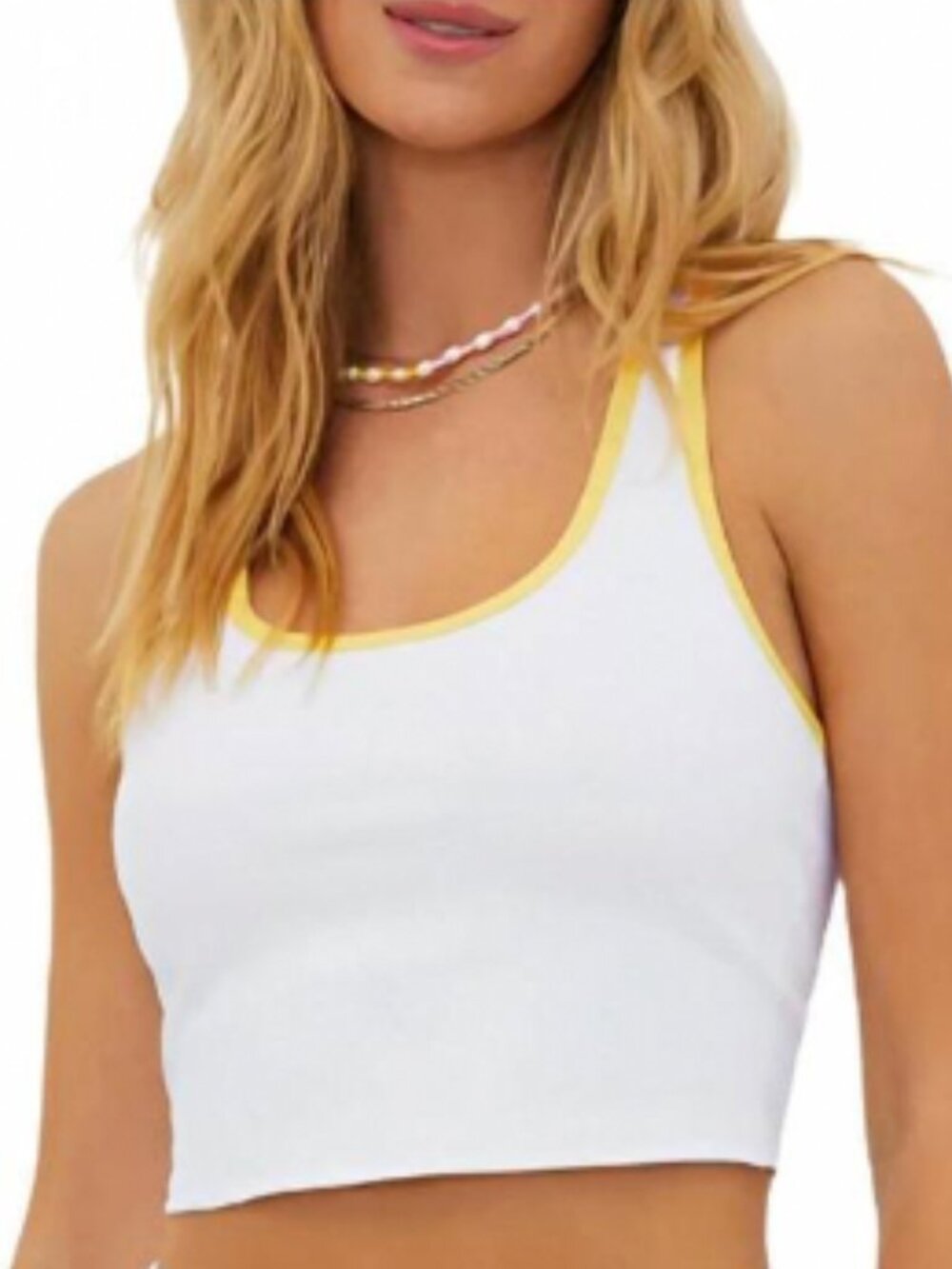 BEACH RIOT SPORT Yara Stretch White & Yellow Crop Top Sz M